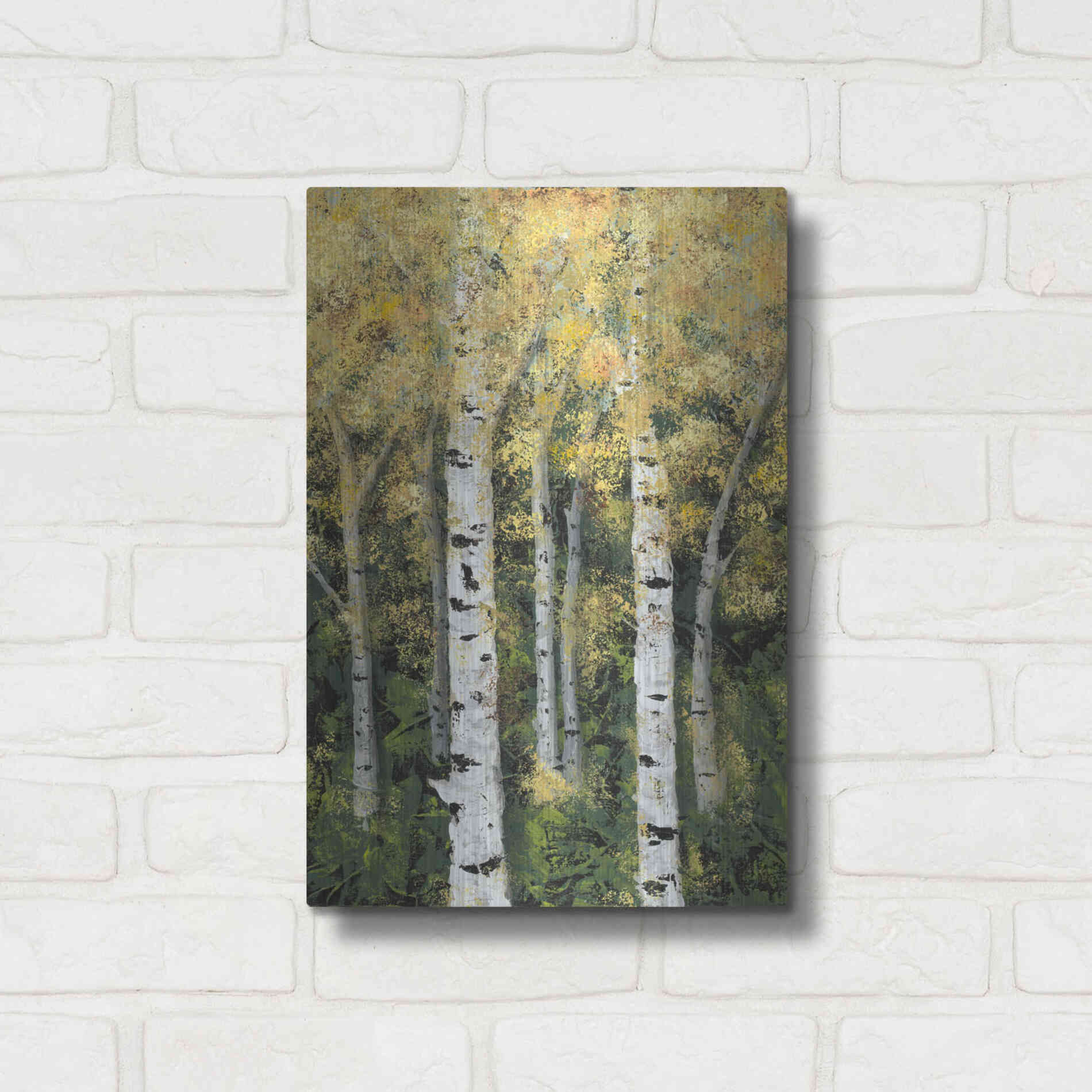 Luxe Metal Art 'Birch Treeline II' by Jade Reynolds, Metal Wall Art,12x16