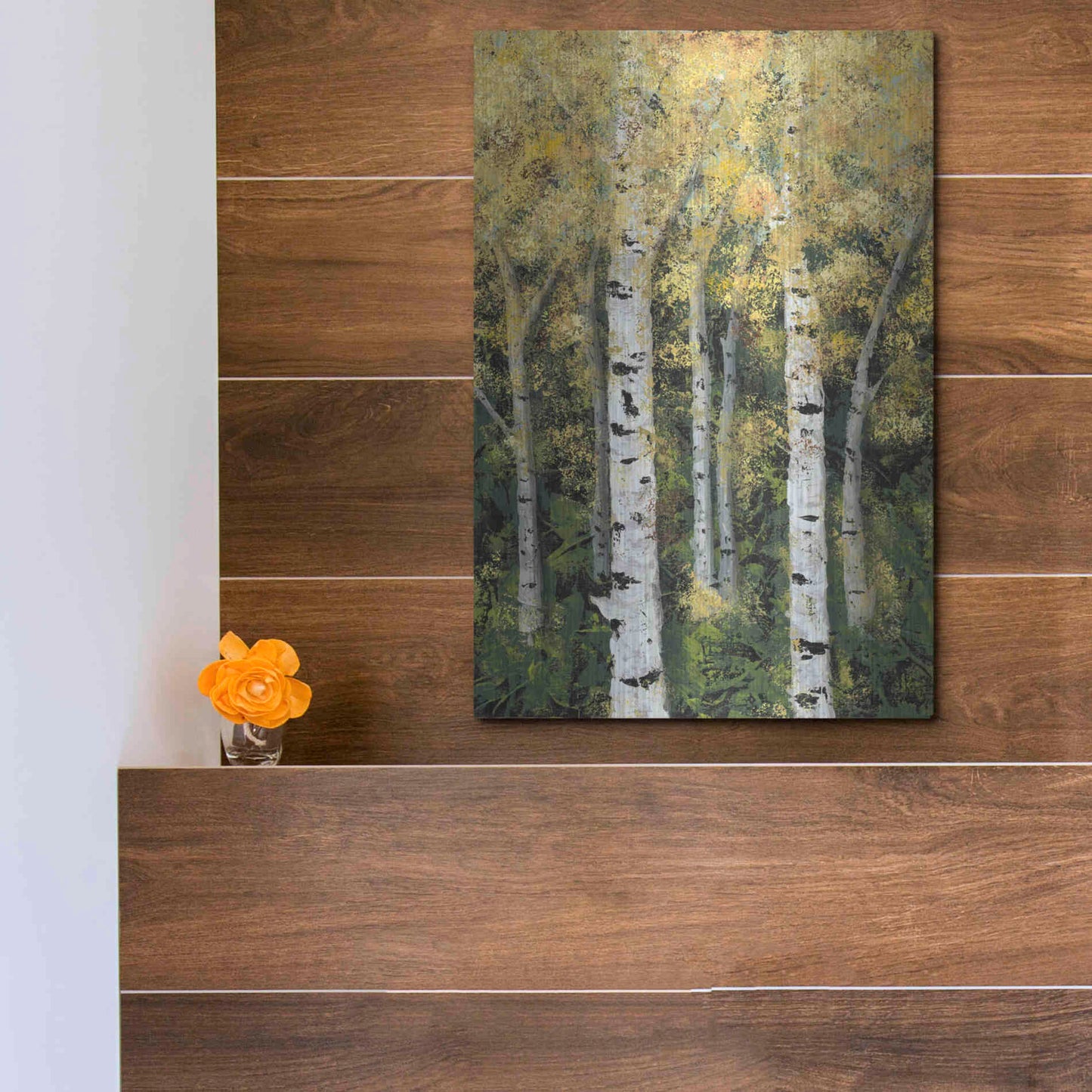 Luxe Metal Art 'Birch Treeline II' by Jade Reynolds, Metal Wall Art,12x16