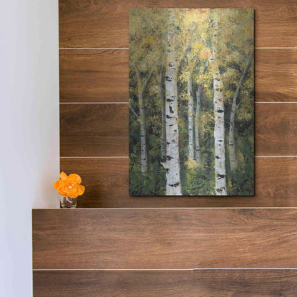Luxe Metal Art 'Birch Treeline II' by Jade Reynolds, Metal Wall Art,12x16