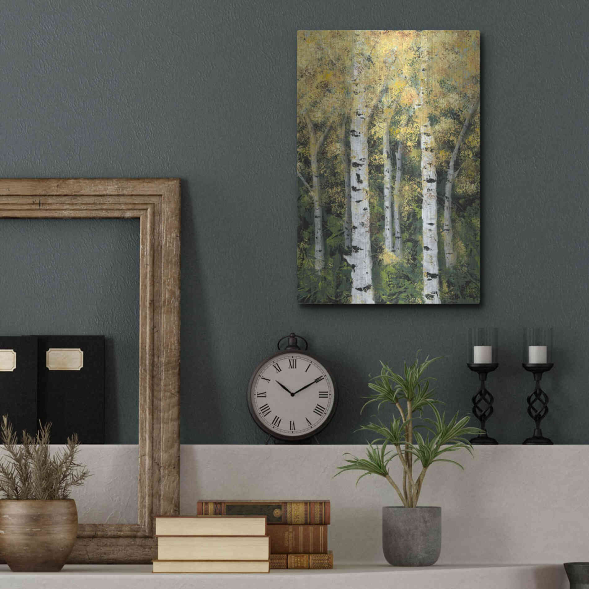 Luxe Metal Art 'Birch Treeline II' by Jade Reynolds, Metal Wall Art,12x16