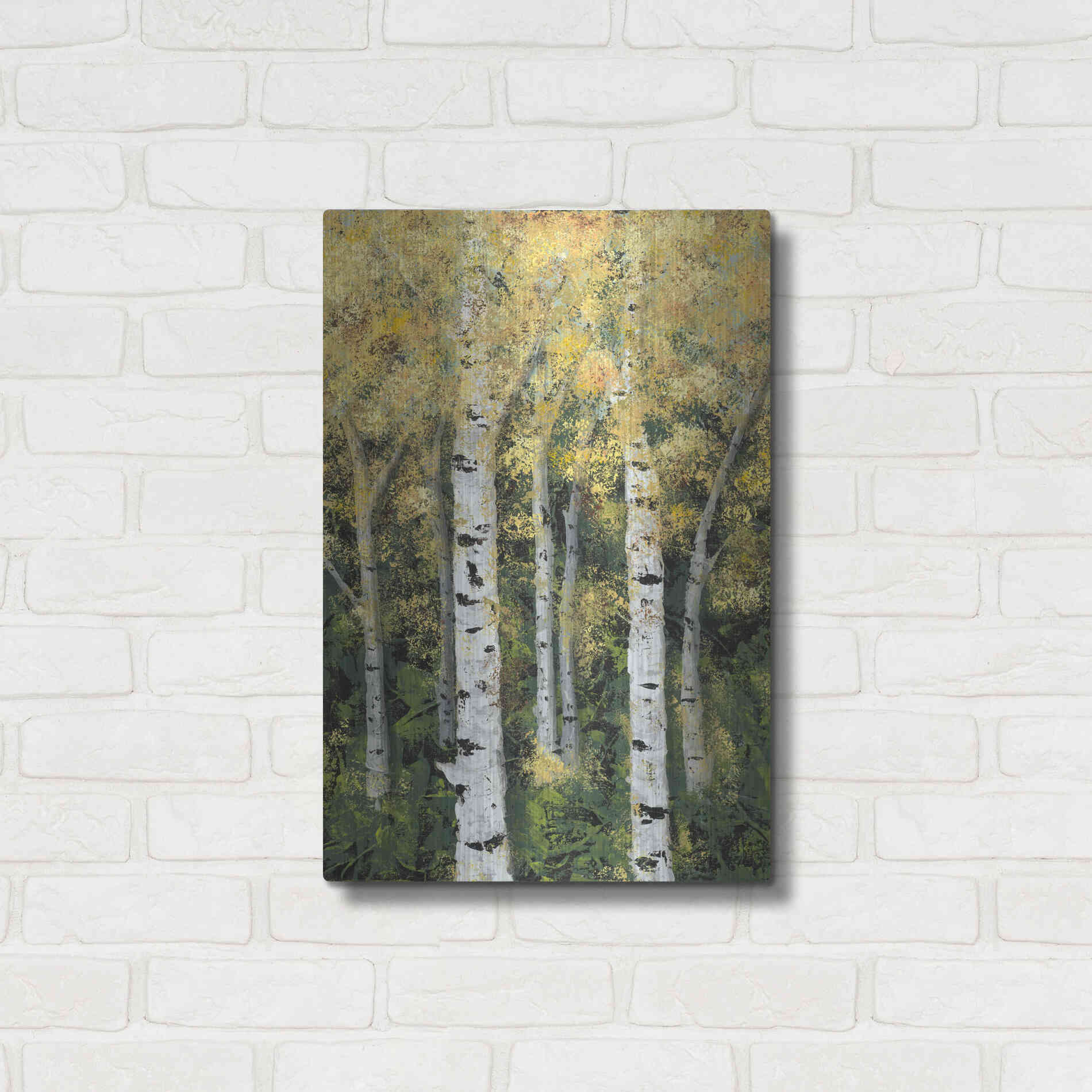 Luxe Metal Art 'Birch Treeline II' by Jade Reynolds, Metal Wall Art,16x24