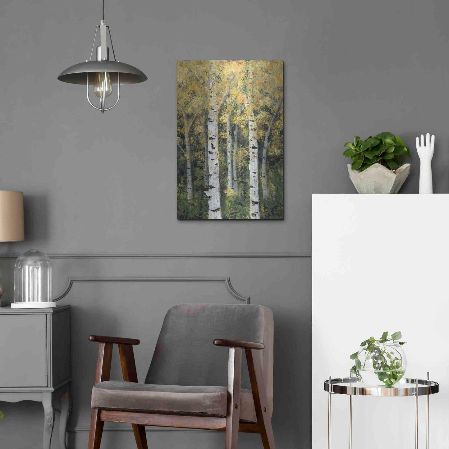 Luxe Metal Art 'Birch Treeline II' by Jade Reynolds, Metal Wall Art,16x24