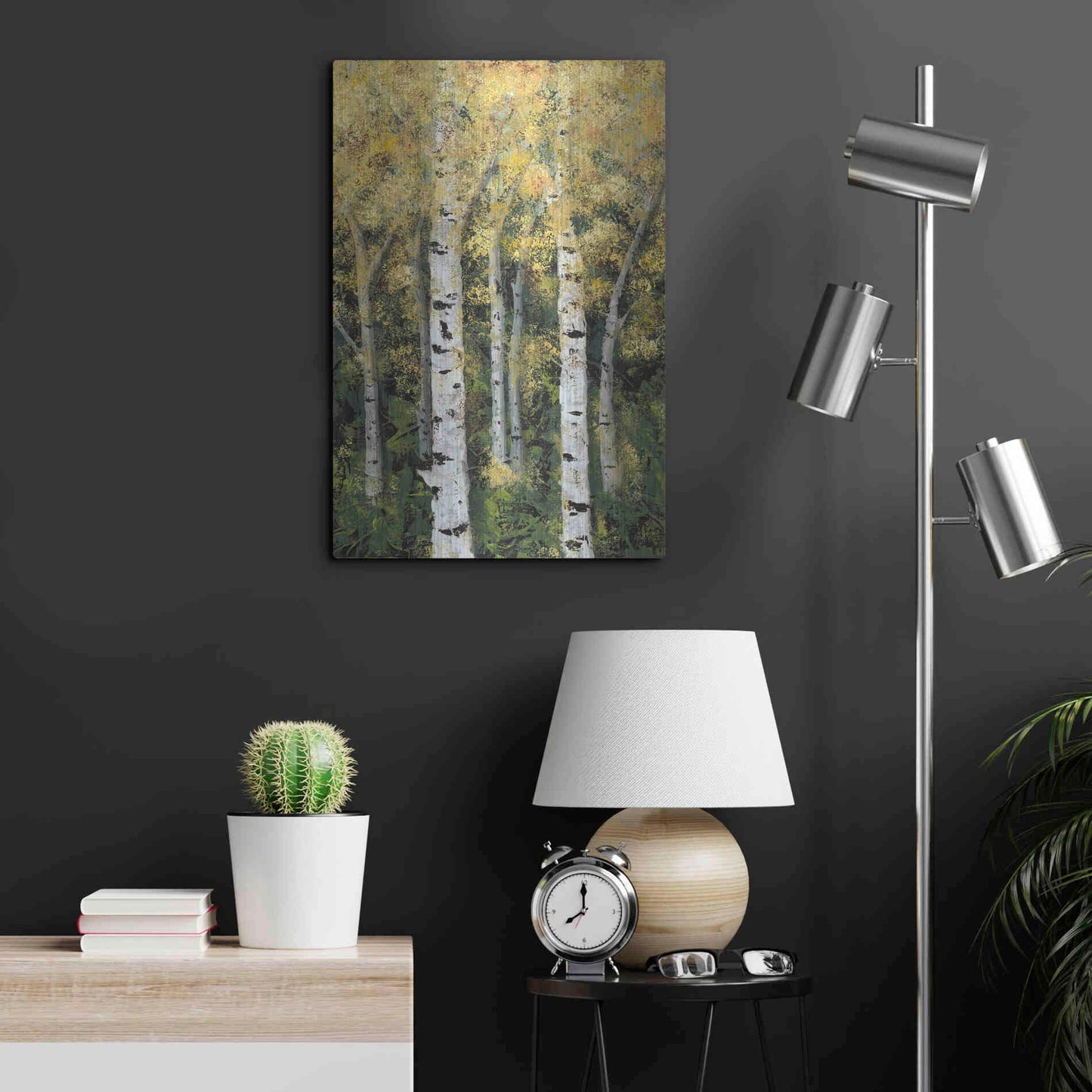 Luxe Metal Art 'Birch Treeline II' by Jade Reynolds, Metal Wall Art,16x24