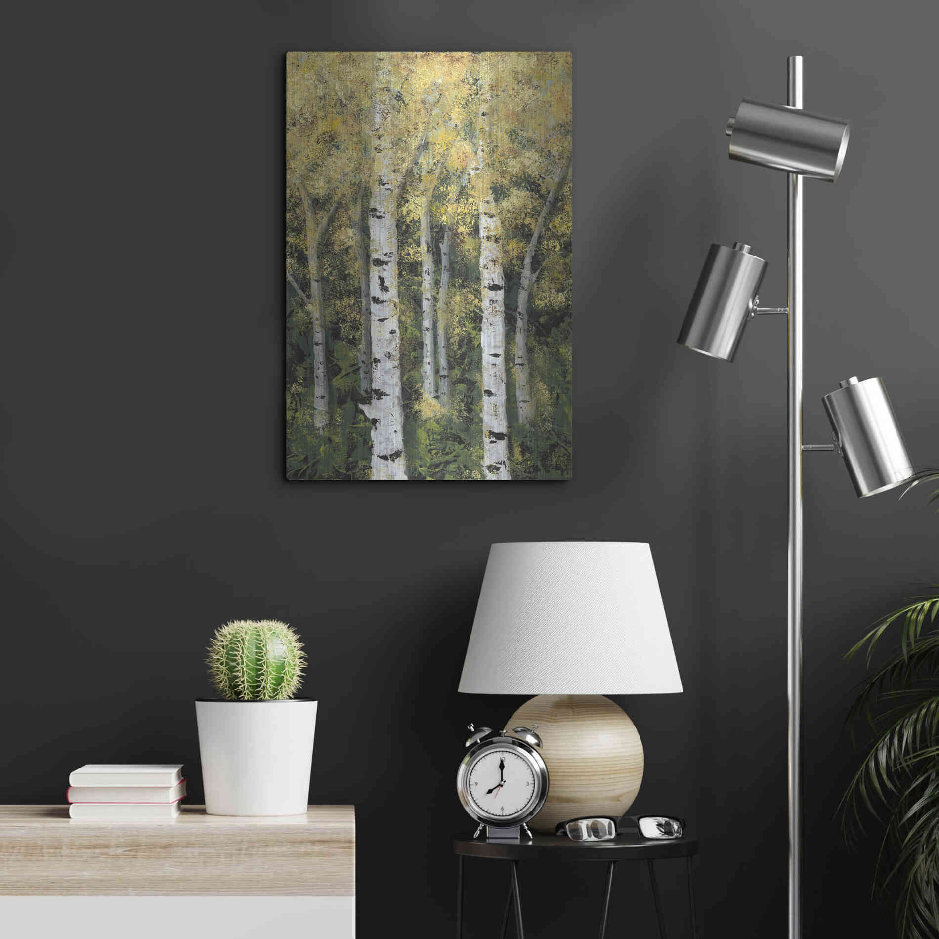 Luxe Metal Art 'Birch Treeline II' by Jade Reynolds, Metal Wall Art,16x24