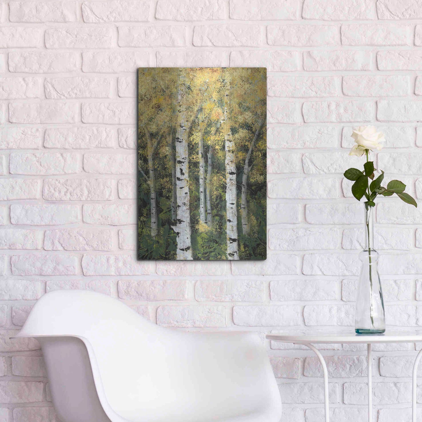 Luxe Metal Art 'Birch Treeline II' by Jade Reynolds, Metal Wall Art,16x24