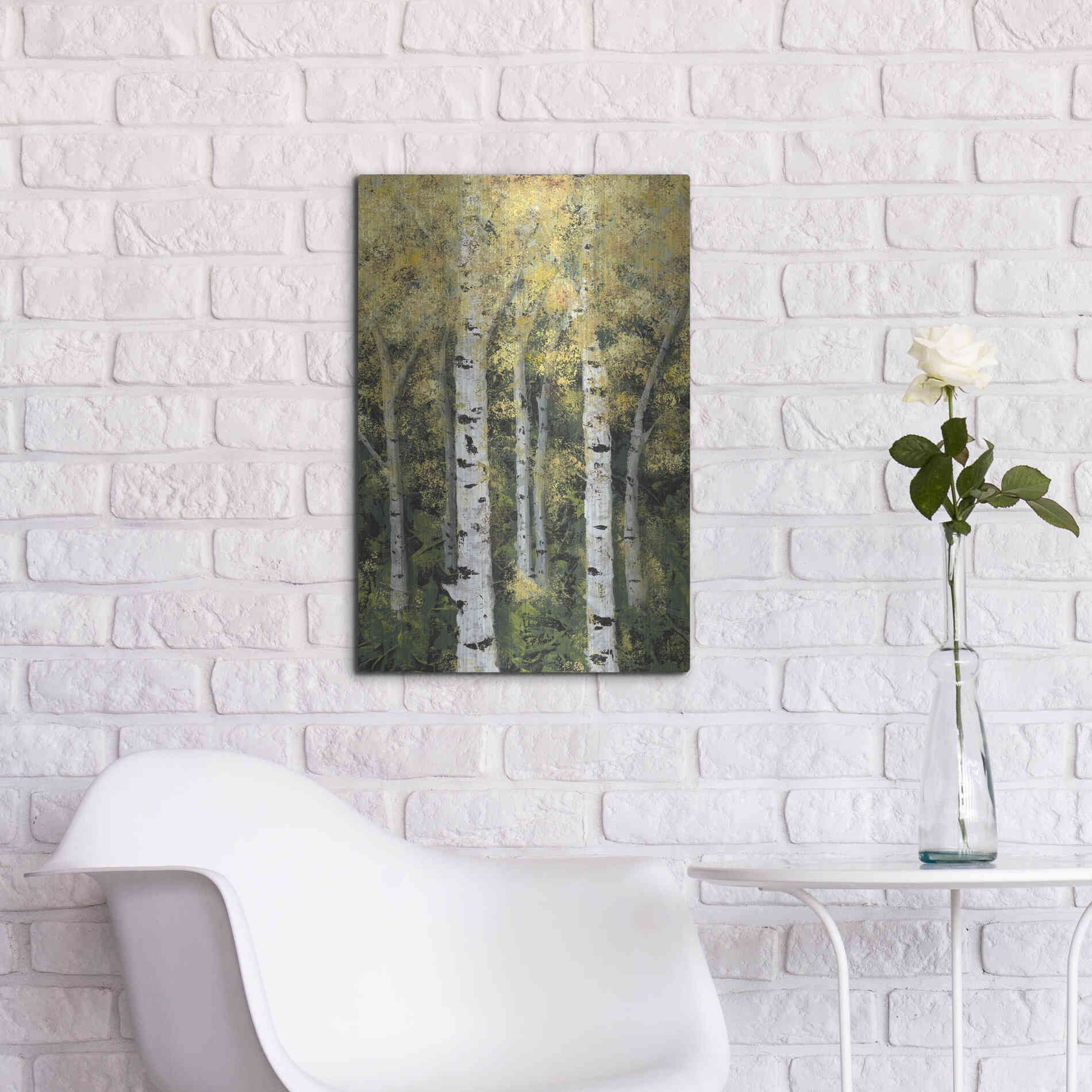Luxe Metal Art 'Birch Treeline II' by Jade Reynolds, Metal Wall Art,16x24