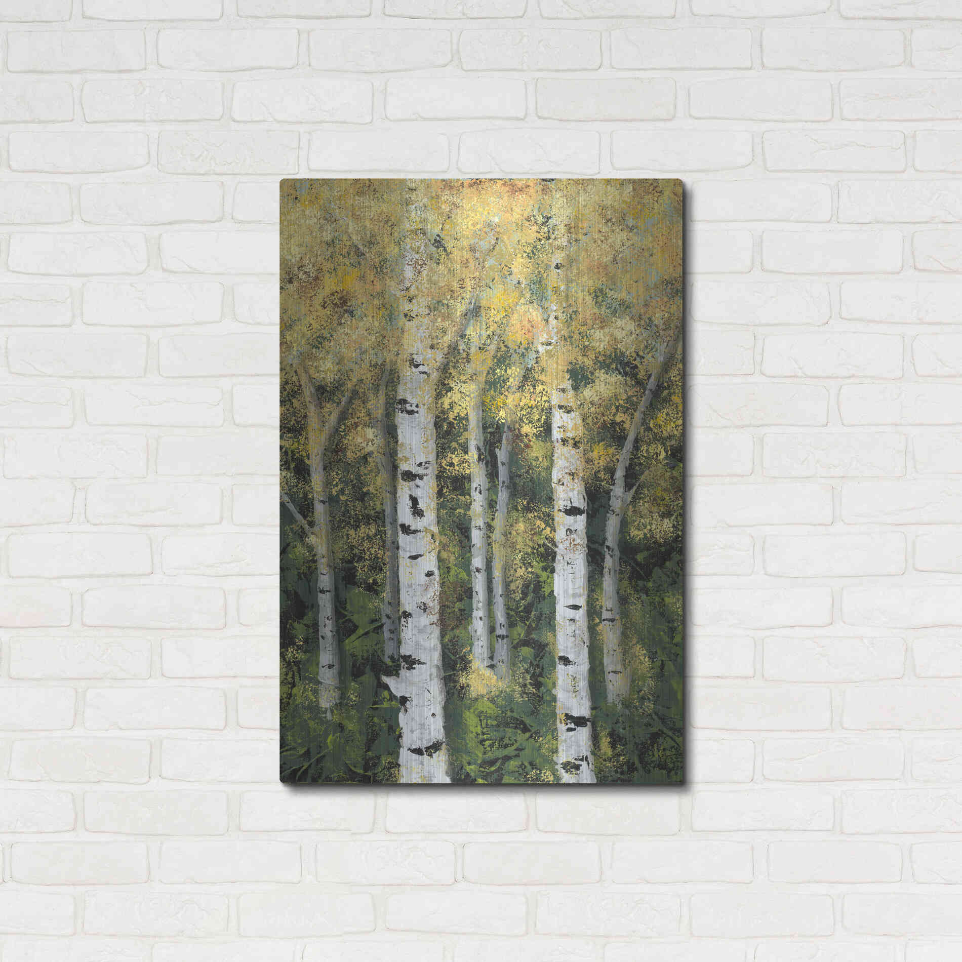 Luxe Metal Art 'Birch Treeline II' by Jade Reynolds, Metal Wall Art,24x36