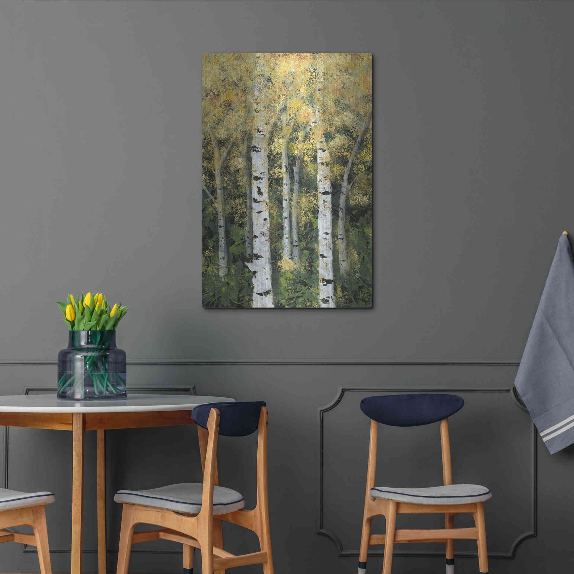 Luxe Metal Art 'Birch Treeline II' by Jade Reynolds, Metal Wall Art,24x36