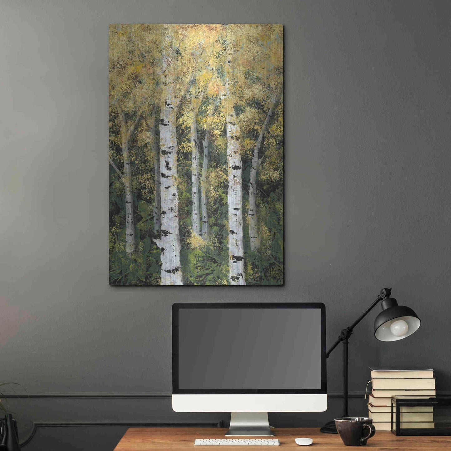 Luxe Metal Art 'Birch Treeline II' by Jade Reynolds, Metal Wall Art,24x36