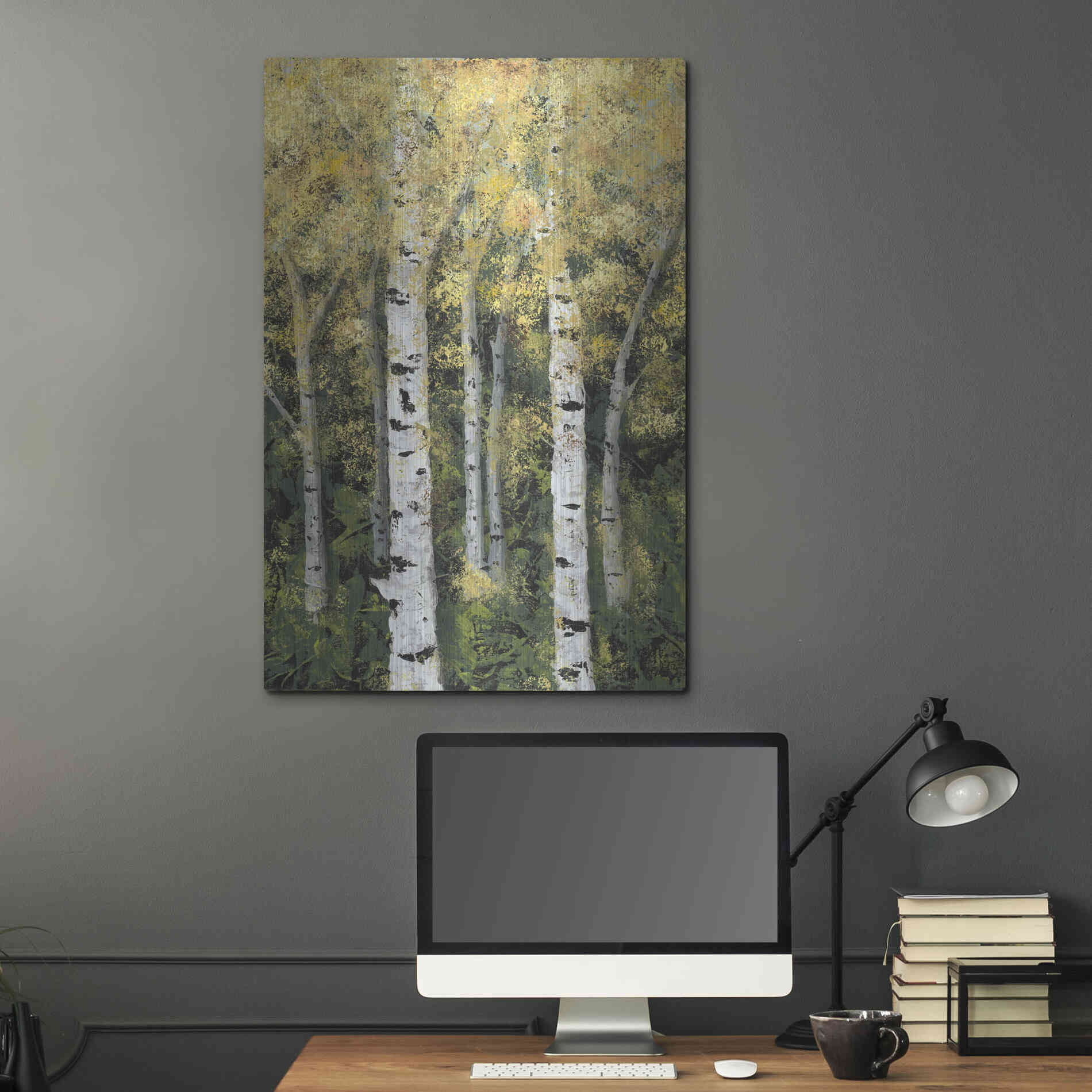 Luxe Metal Art 'Birch Treeline II' by Jade Reynolds, Metal Wall Art,24x36