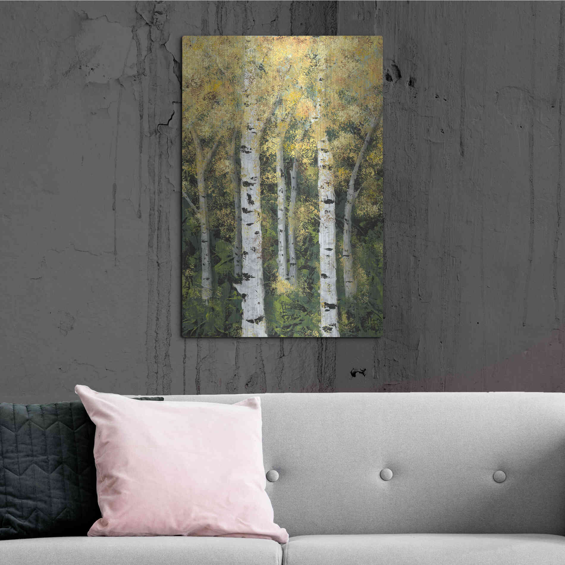 Luxe Metal Art 'Birch Treeline II' by Jade Reynolds, Metal Wall Art,24x36