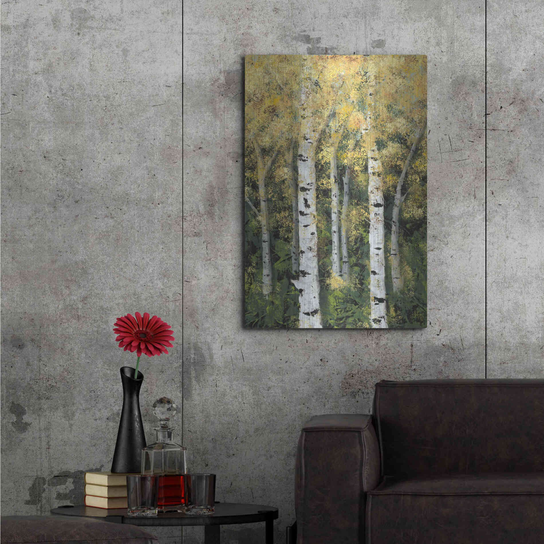Luxe Metal Art 'Birch Treeline II' by Jade Reynolds, Metal Wall Art,24x36