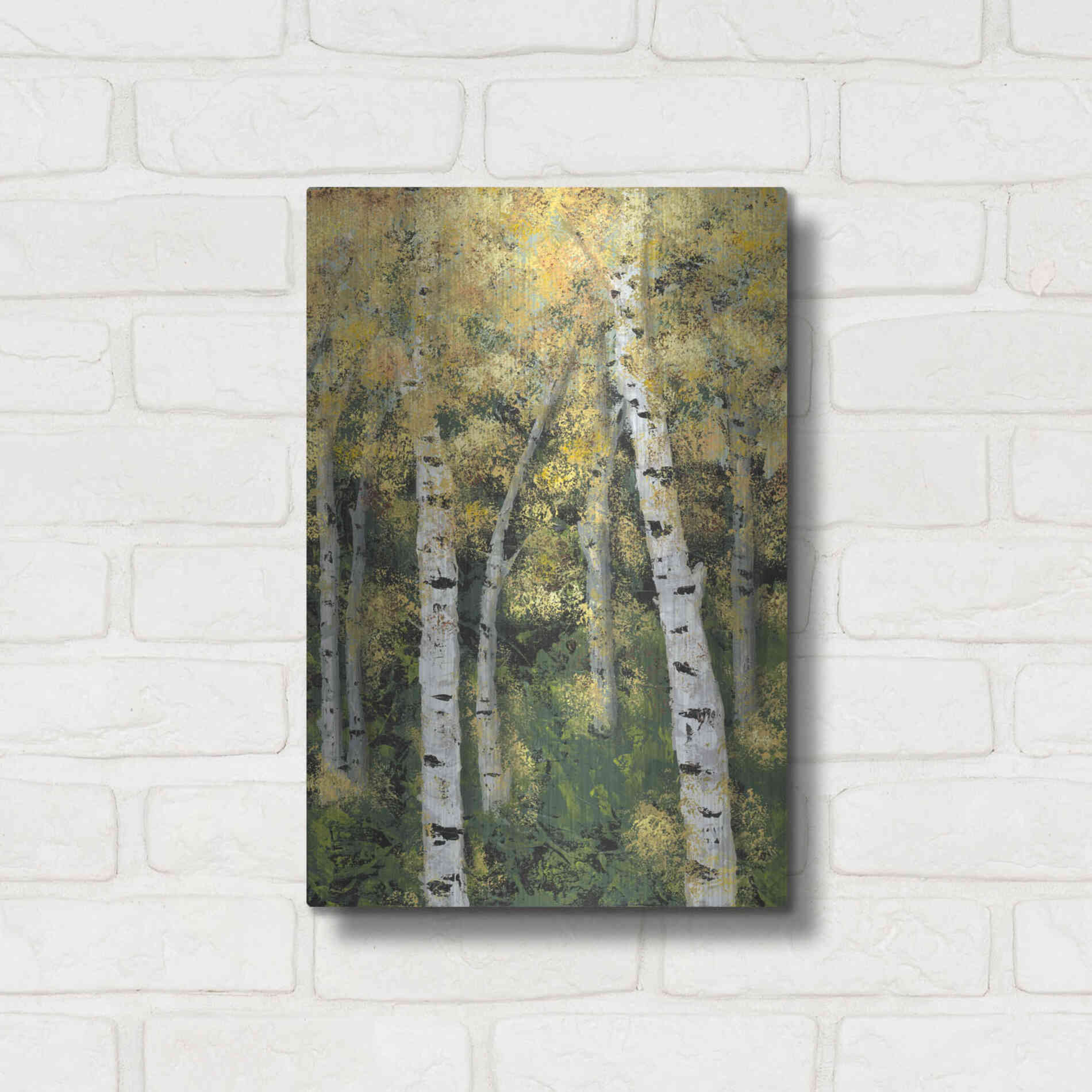 Luxe Metal Art 'Birch Treeline III' by Jade Reynolds, Metal Wall Art,12x16