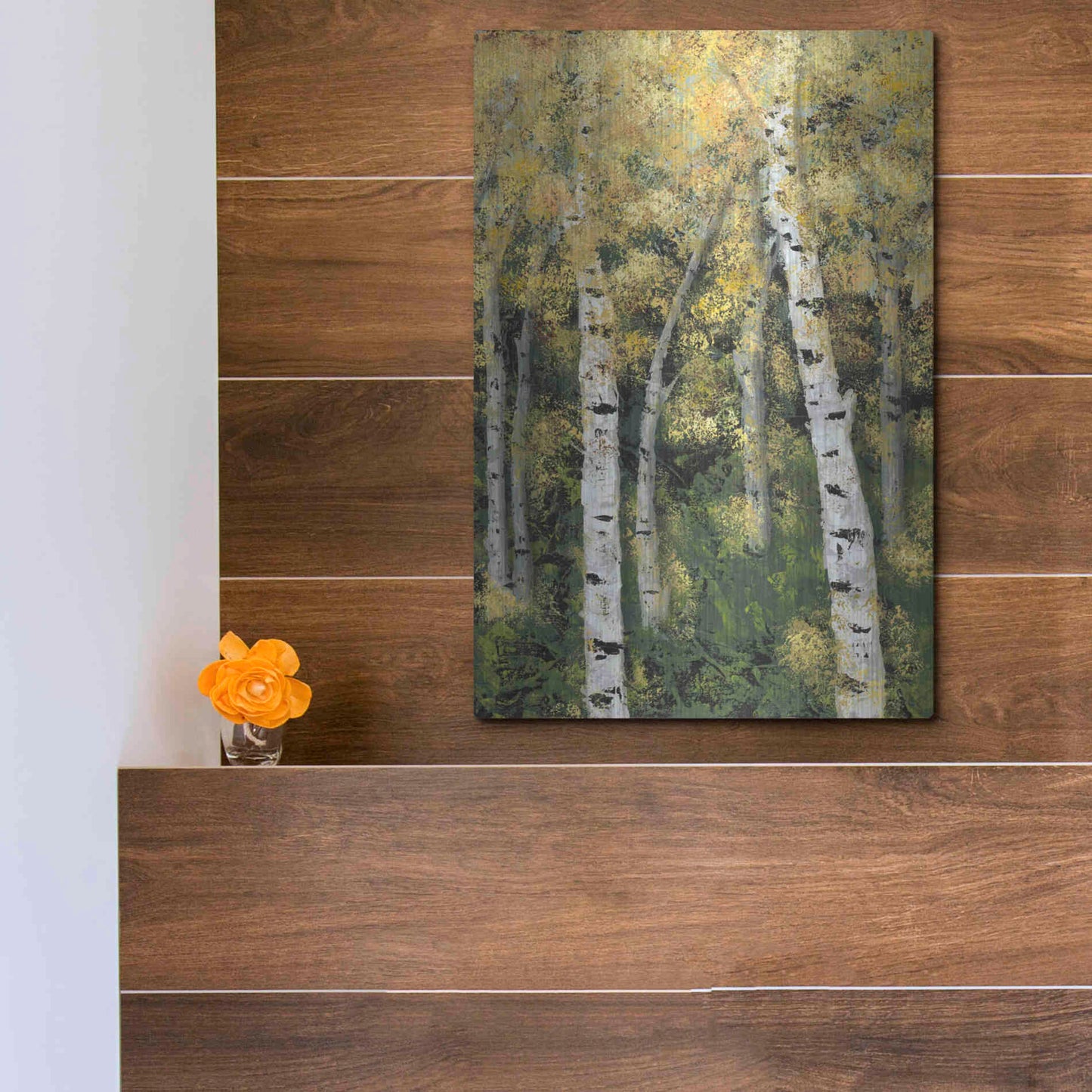 Luxe Metal Art 'Birch Treeline III' by Jade Reynolds, Metal Wall Art,12x16