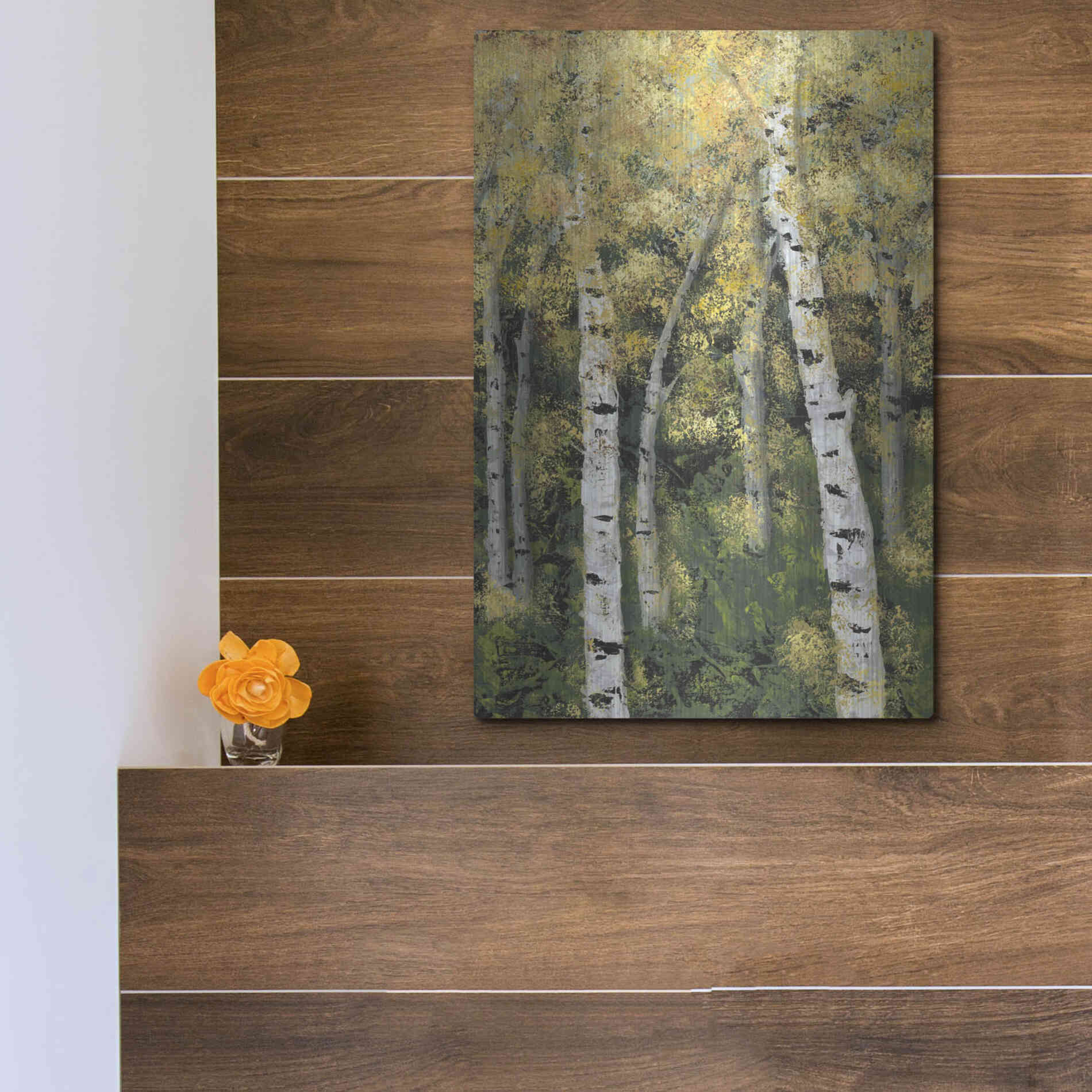 Luxe Metal Art 'Birch Treeline III' by Jade Reynolds, Metal Wall Art,12x16