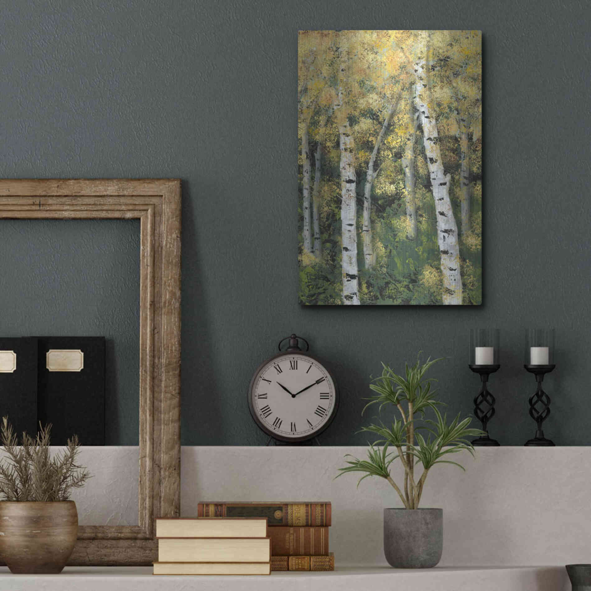 Luxe Metal Art 'Birch Treeline III' by Jade Reynolds, Metal Wall Art,12x16
