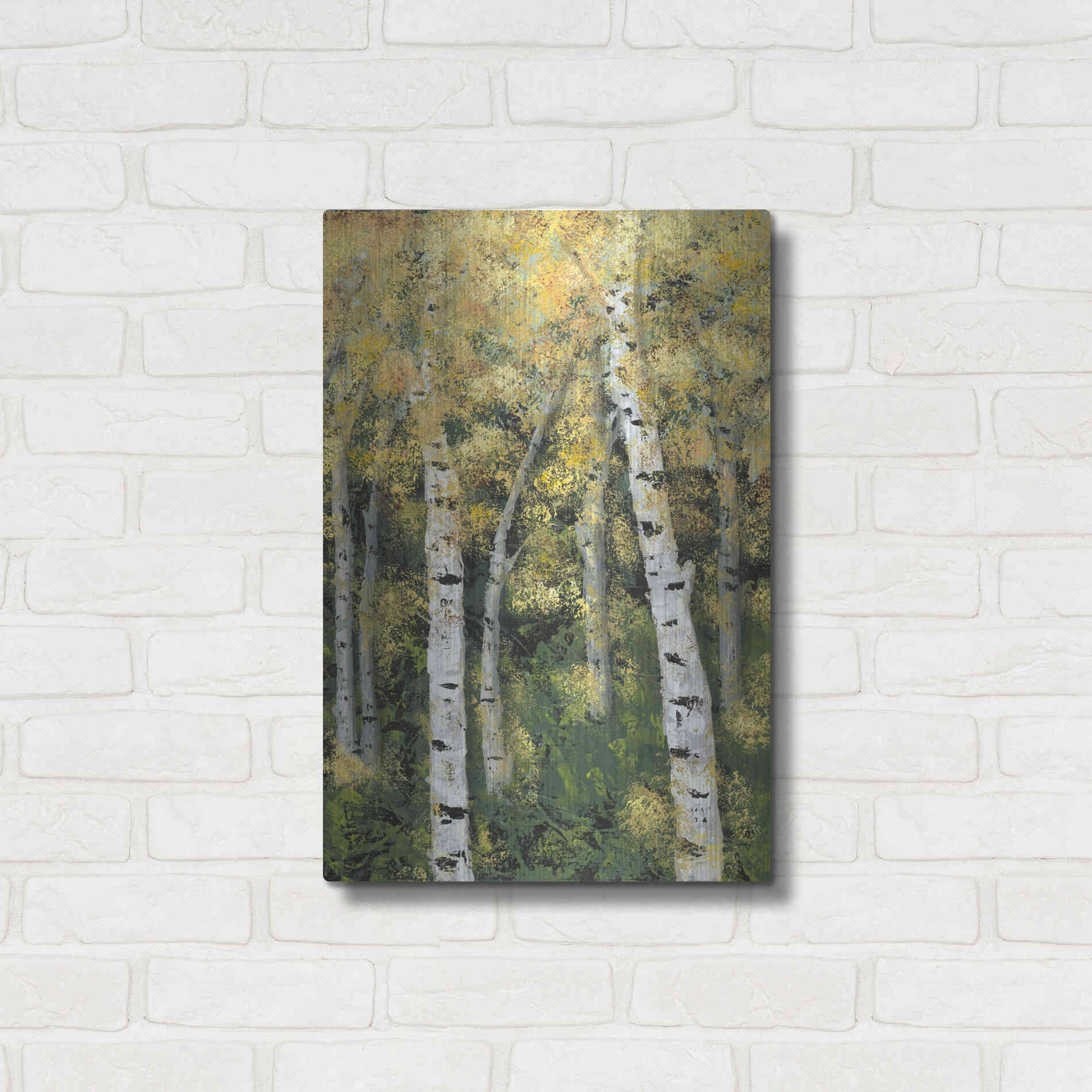 Luxe Metal Art 'Birch Treeline III' by Jade Reynolds, Metal Wall Art,16x24