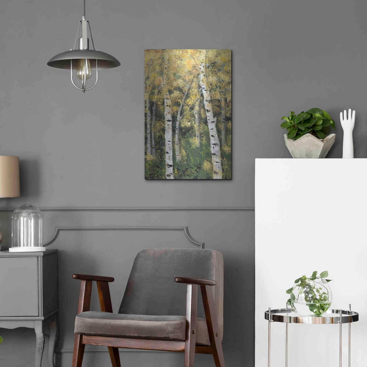 Luxe Metal Art 'Birch Treeline III' by Jade Reynolds, Metal Wall Art,16x24