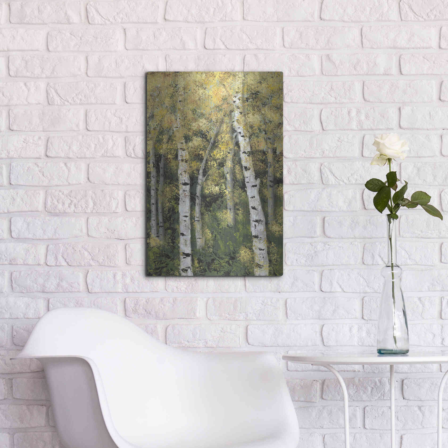 Luxe Metal Art 'Birch Treeline III' by Jade Reynolds, Metal Wall Art,16x24