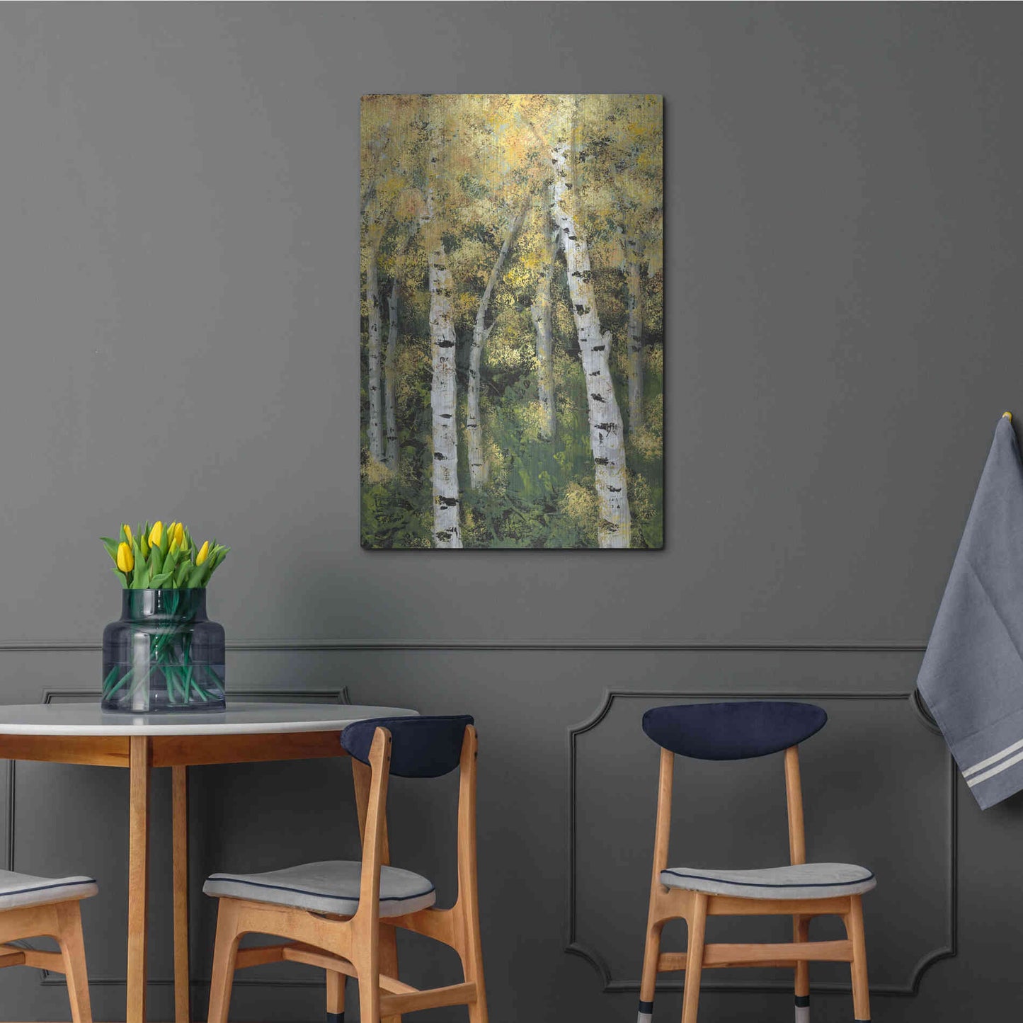 Luxe Metal Art 'Birch Treeline III' by Jade Reynolds, Metal Wall Art,24x36