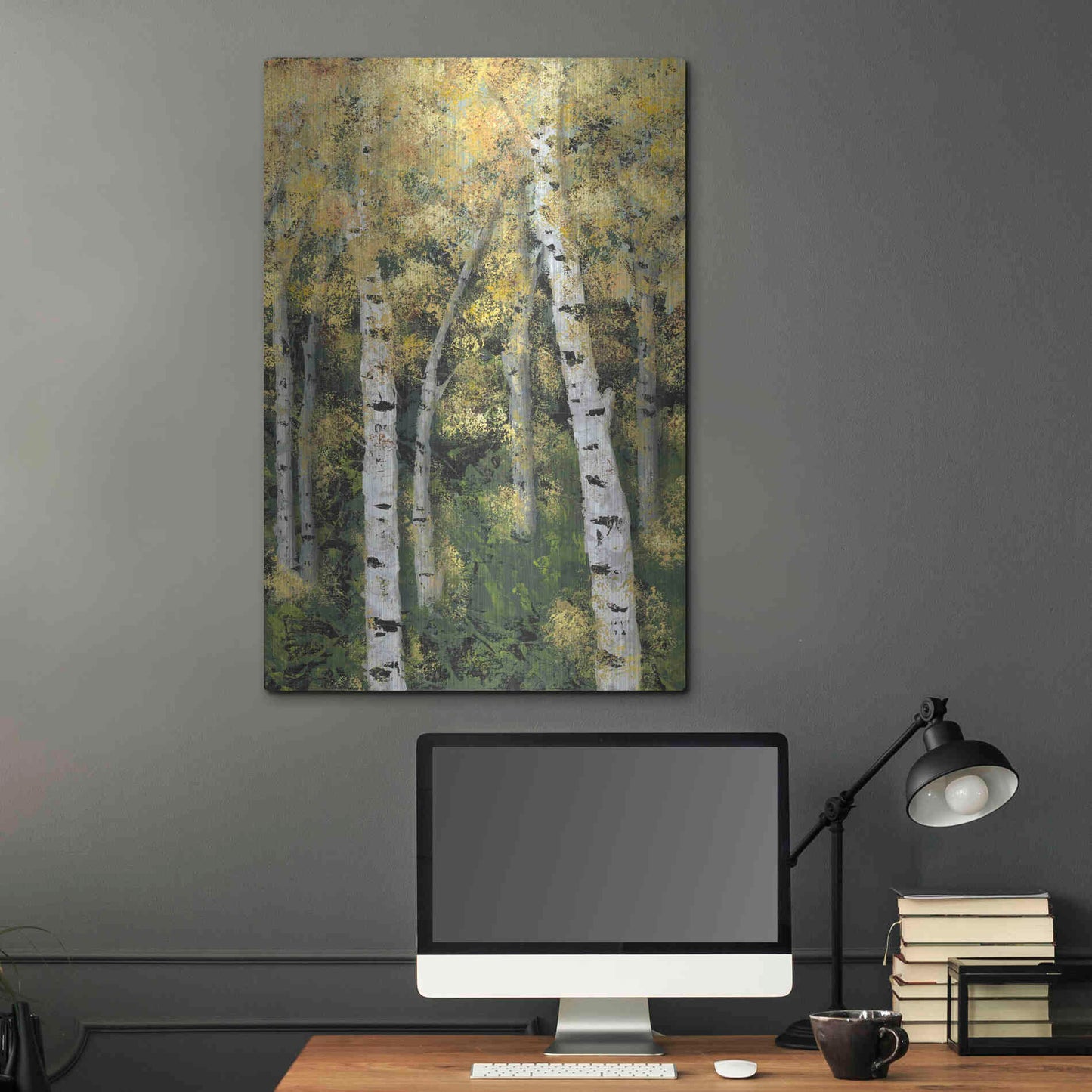 Luxe Metal Art 'Birch Treeline III' by Jade Reynolds, Metal Wall Art,24x36