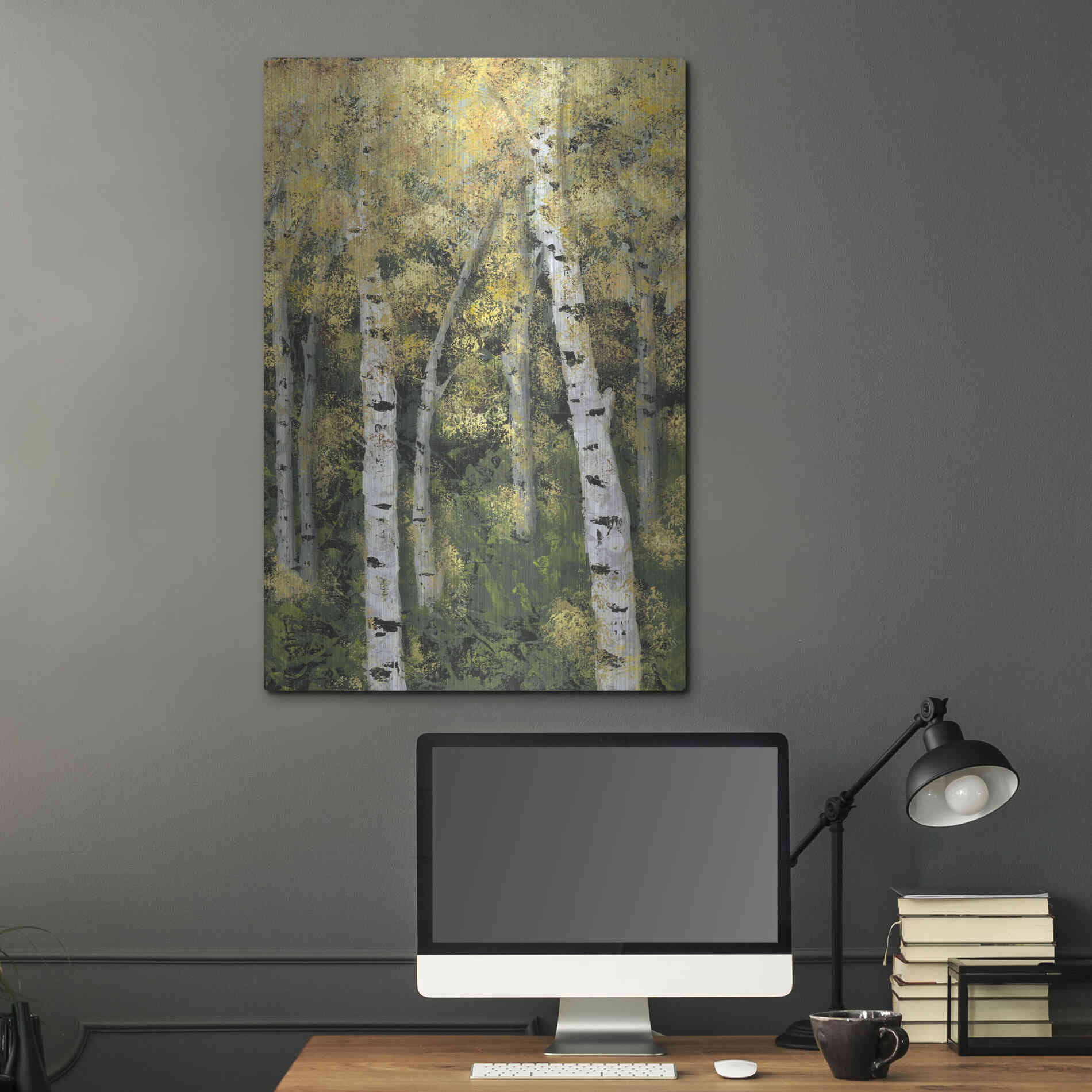 Luxe Metal Art 'Birch Treeline III' by Jade Reynolds, Metal Wall Art,24x36