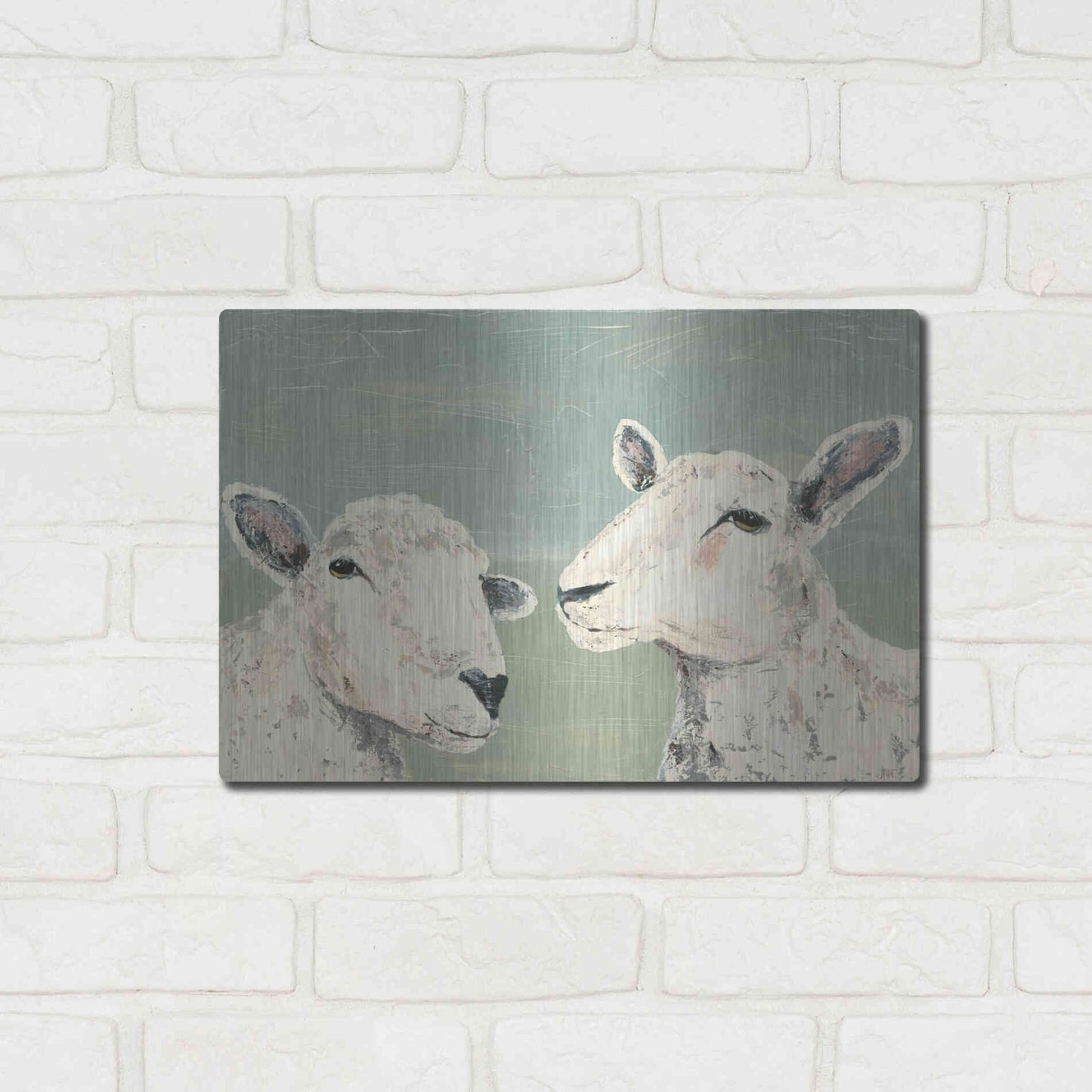 Luxe Metal Art 'Bashful Sheep I' by Jade Reynolds, Metal Wall Art,16x12
