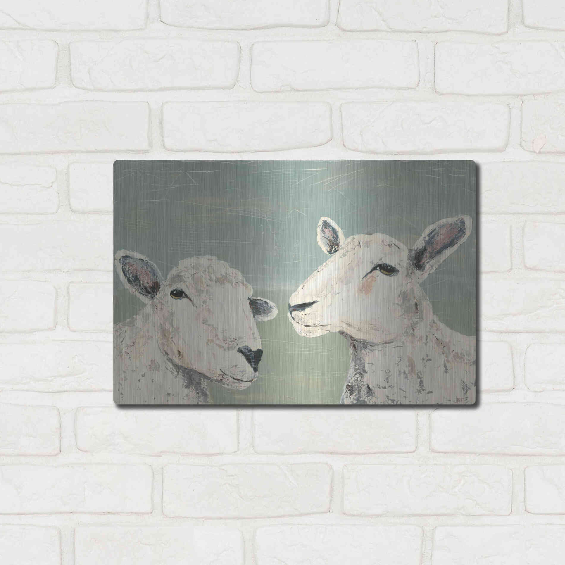 Luxe Metal Art 'Bashful Sheep I' by Jade Reynolds, Metal Wall Art,16x12