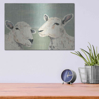 Luxe Metal Art 'Bashful Sheep I' by Jade Reynolds, Metal Wall Art,16x12