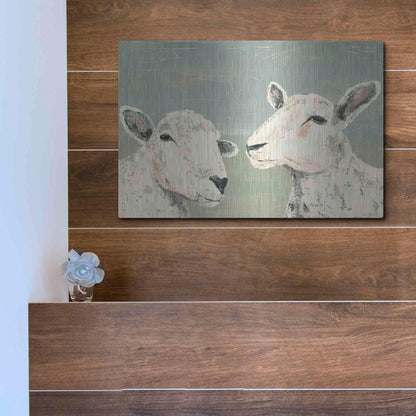 Luxe Metal Art 'Bashful Sheep I' by Jade Reynolds, Metal Wall Art,16x12