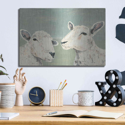 Luxe Metal Art 'Bashful Sheep I' by Jade Reynolds, Metal Wall Art,16x12