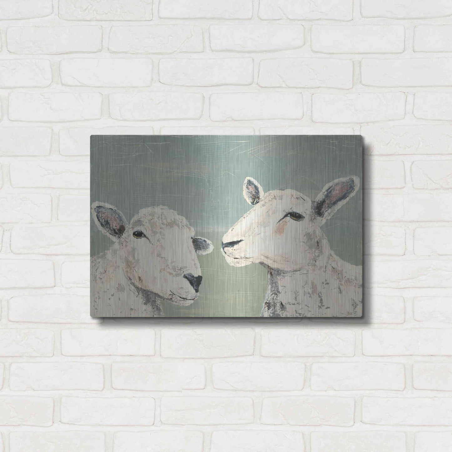 Luxe Metal Art 'Bashful Sheep I' by Jade Reynolds, Metal Wall Art,24x16