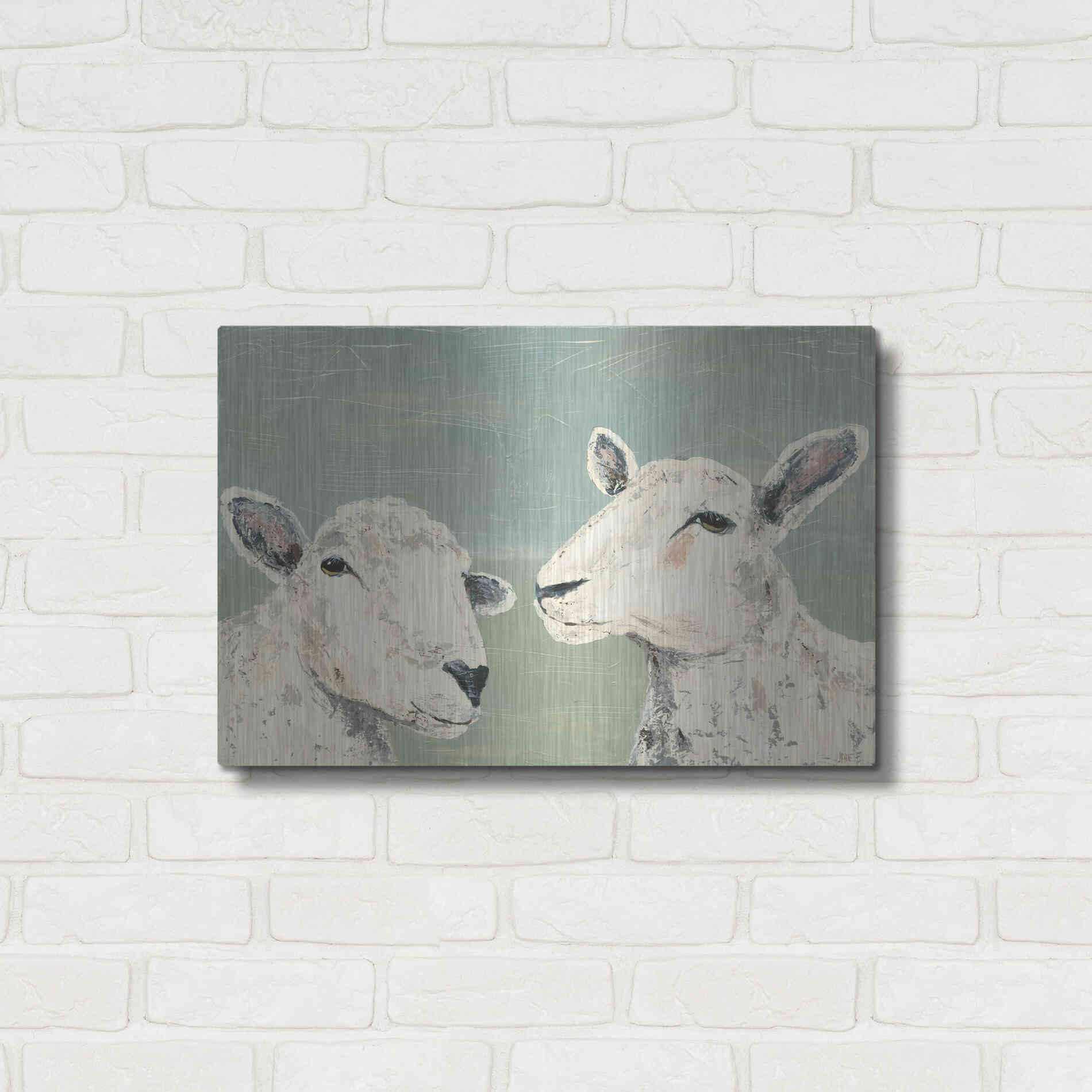 Luxe Metal Art 'Bashful Sheep I' by Jade Reynolds, Metal Wall Art,24x16