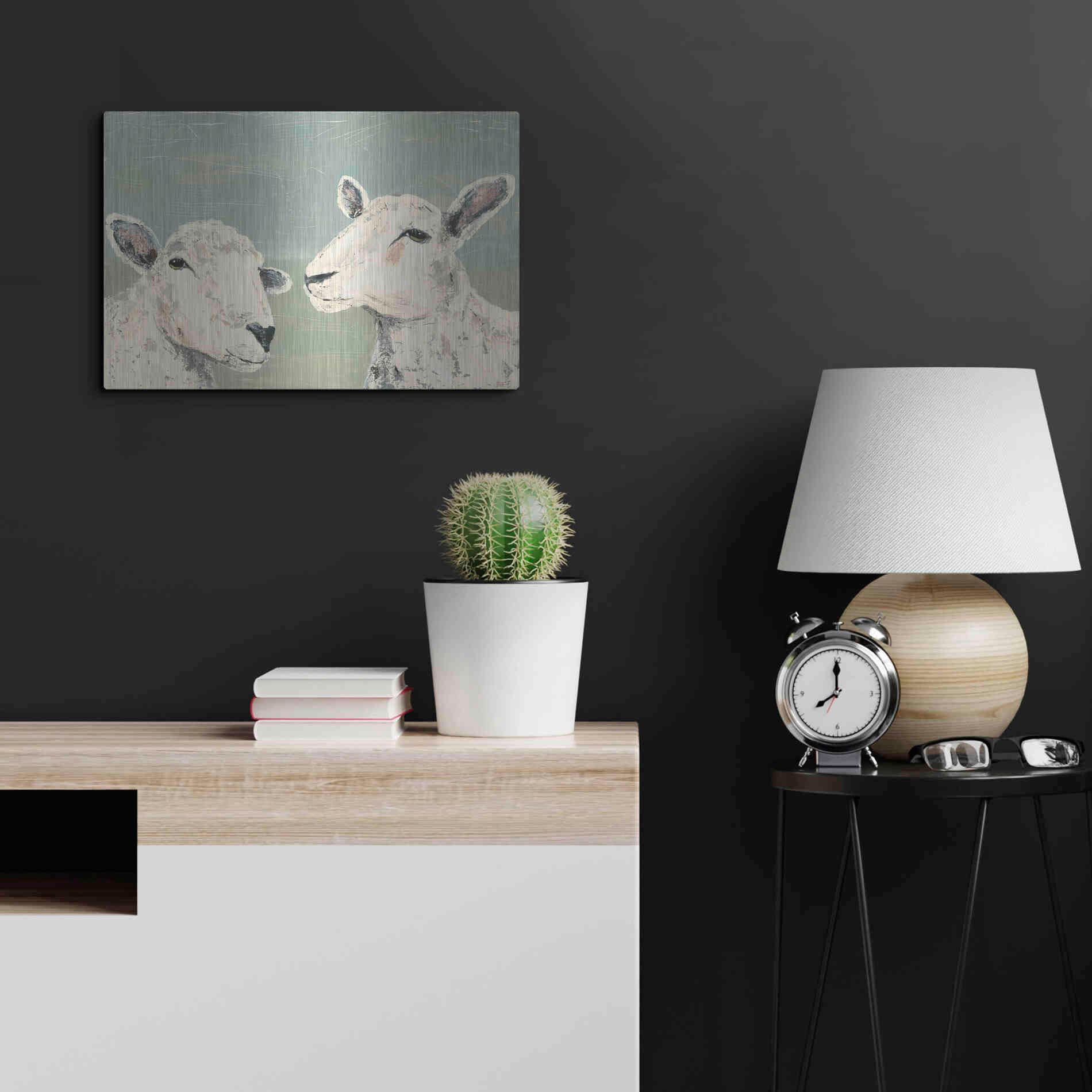 Luxe Metal Art 'Bashful Sheep I' by Jade Reynolds, Metal Wall Art,24x16