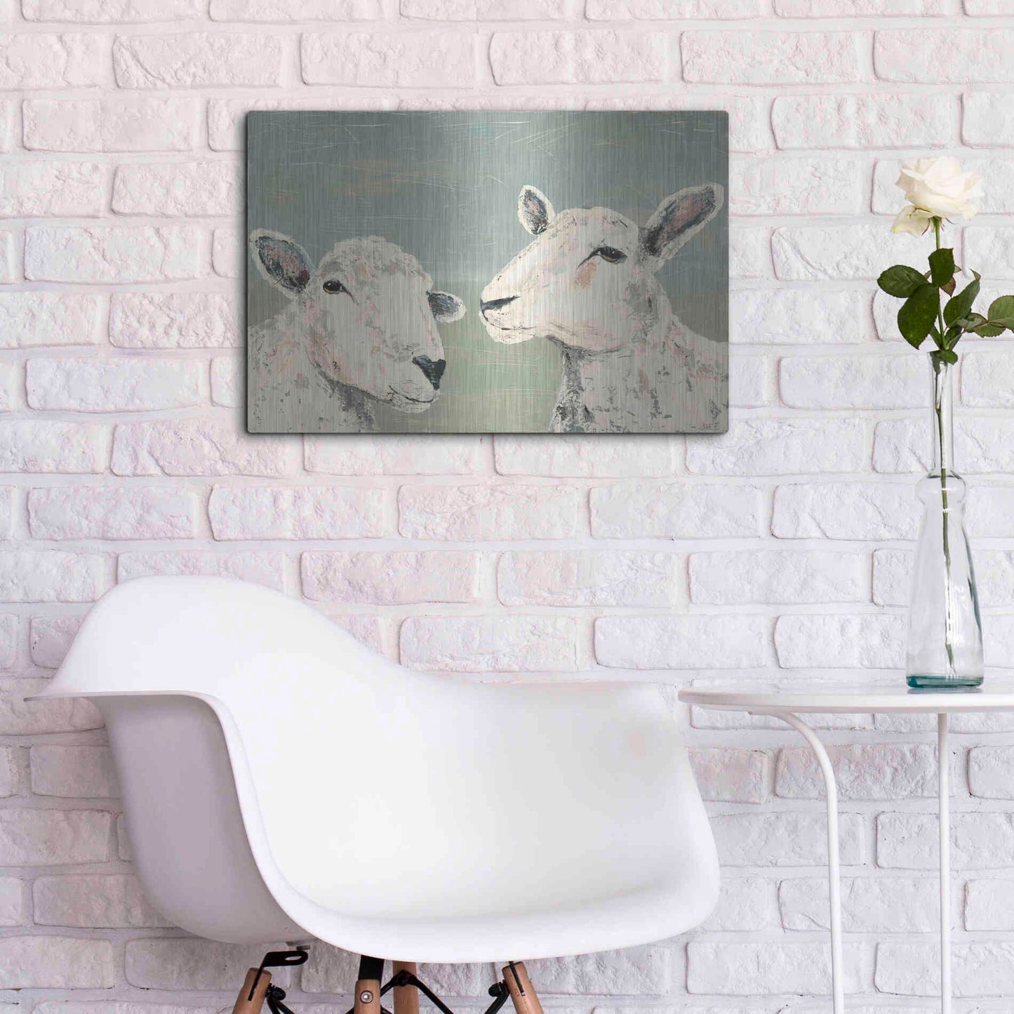 Luxe Metal Art 'Bashful Sheep I' by Jade Reynolds, Metal Wall Art,24x16