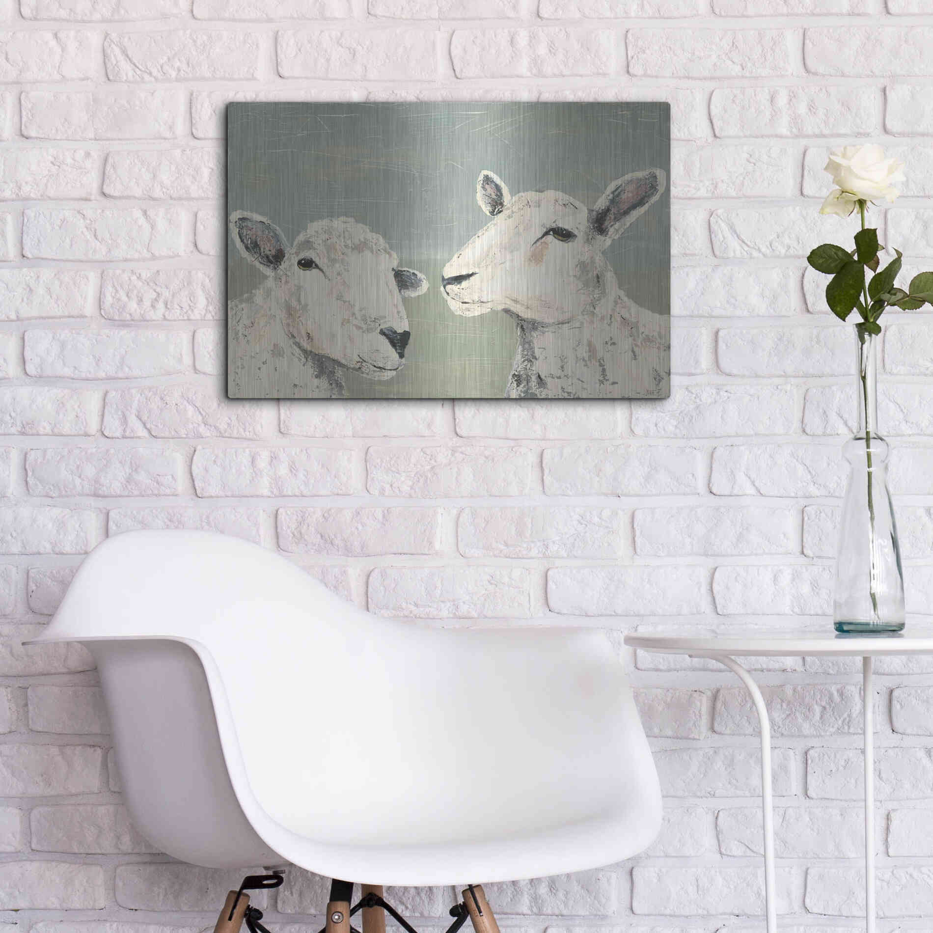 Luxe Metal Art 'Bashful Sheep I' by Jade Reynolds, Metal Wall Art,24x16