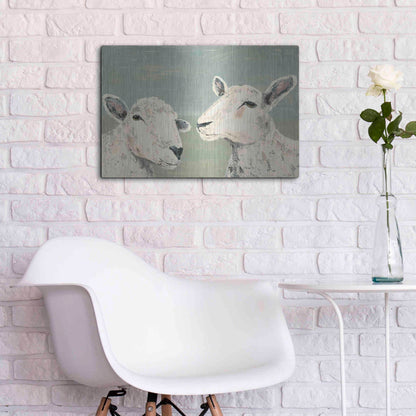 Luxe Metal Art 'Bashful Sheep I' by Jade Reynolds, Metal Wall Art,24x16