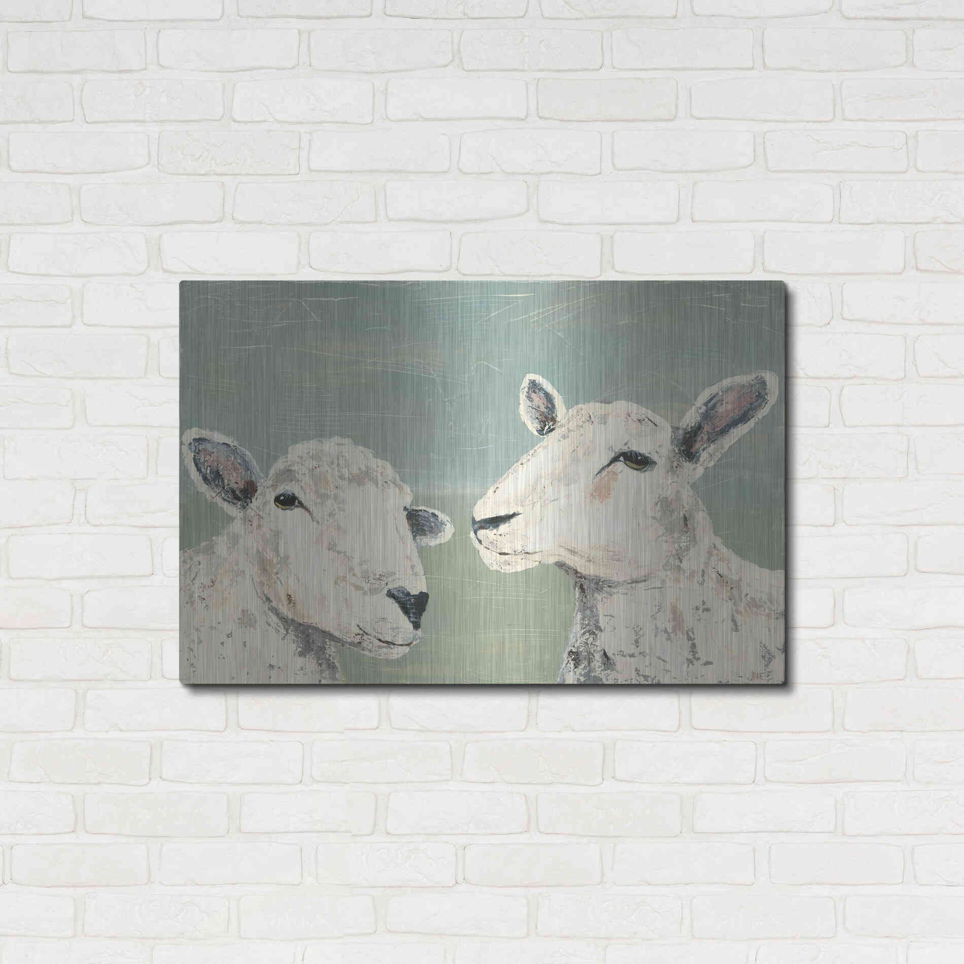 Luxe Metal Art 'Bashful Sheep I' by Jade Reynolds, Metal Wall Art,36x24