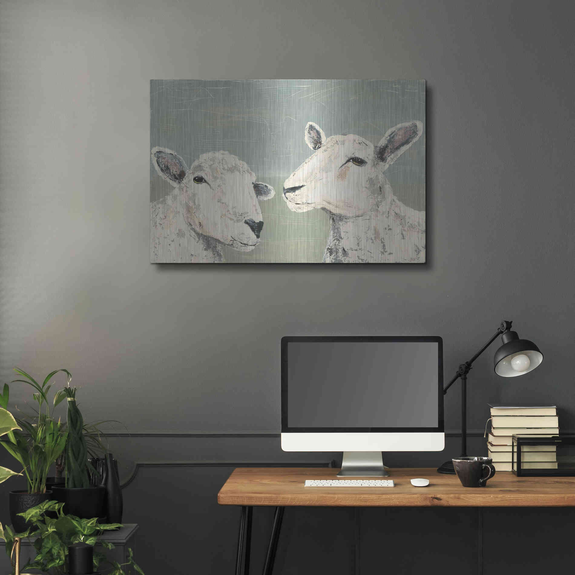 Luxe Metal Art 'Bashful Sheep I' by Jade Reynolds, Metal Wall Art,36x24