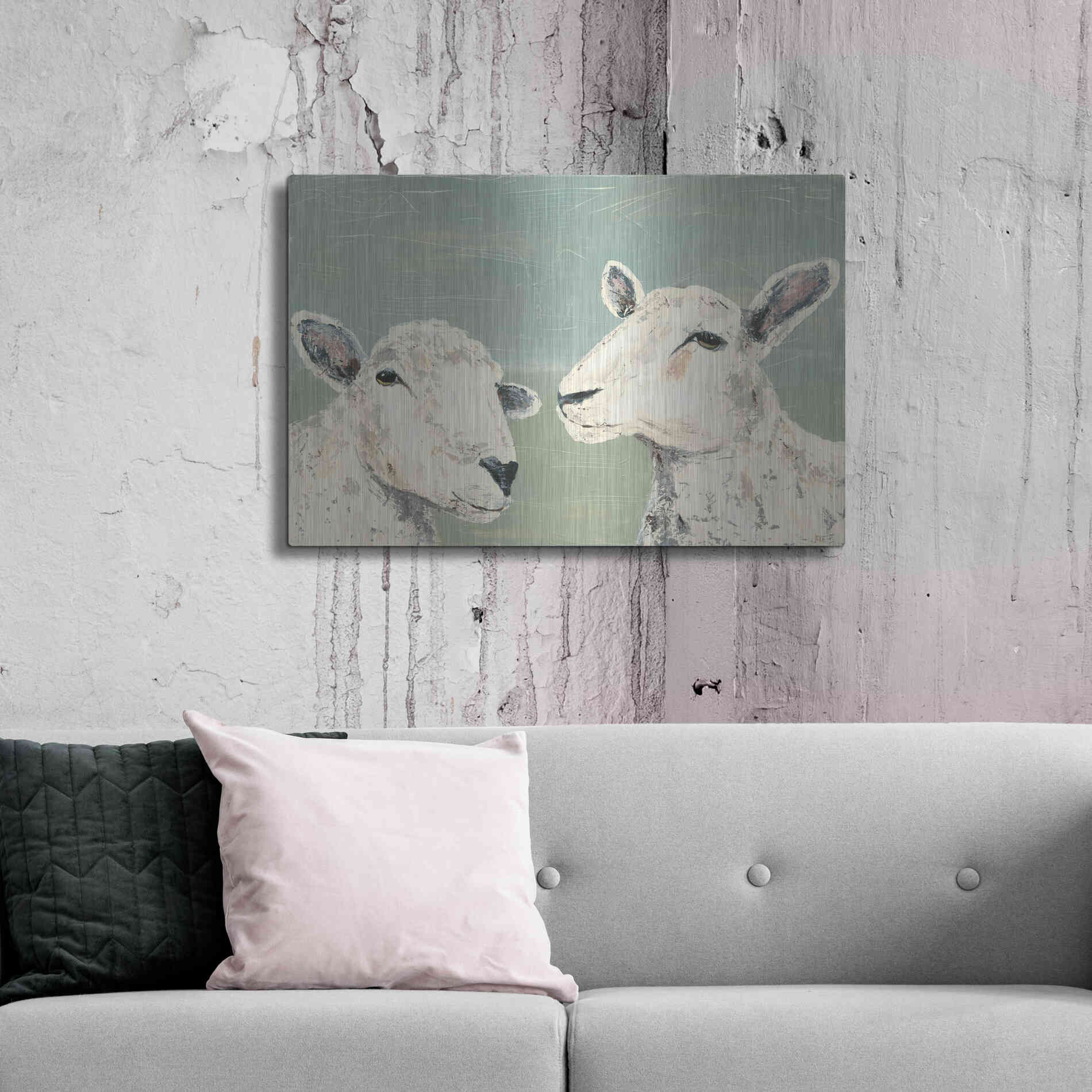 Luxe Metal Art 'Bashful Sheep I' by Jade Reynolds, Metal Wall Art,36x24