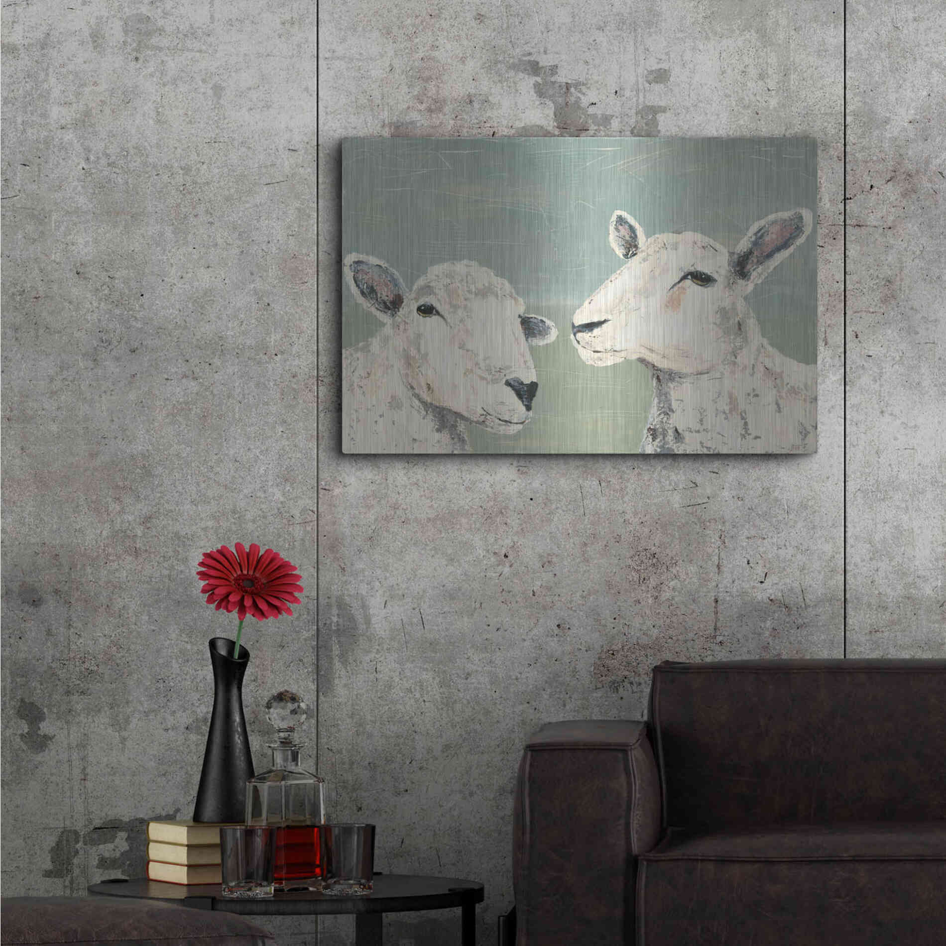 Luxe Metal Art 'Bashful Sheep I' by Jade Reynolds, Metal Wall Art,36x24