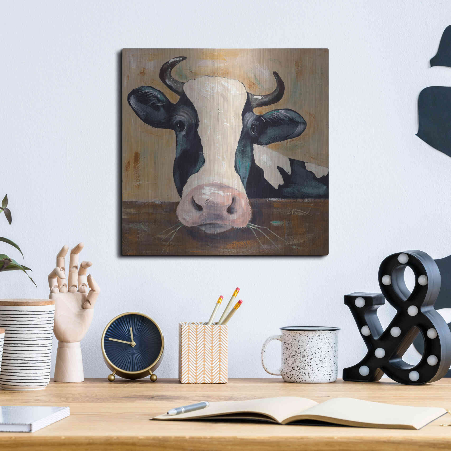 Luxe Metal Art 'Farm Life-Gunther' by Jade Reynolds, Metal Wall Art,12x12