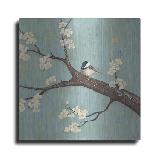 Luxe Metal Art 'Chickadee and Dogwood II' by Jade Reynolds, Metal Wall Art