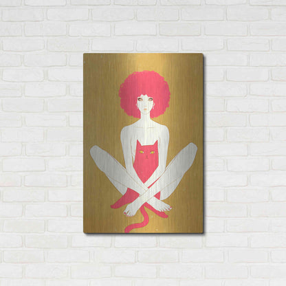 Luxe Metal Art 'Pinkcat' by Sai Tamiya, Metal Wall Art,24x36