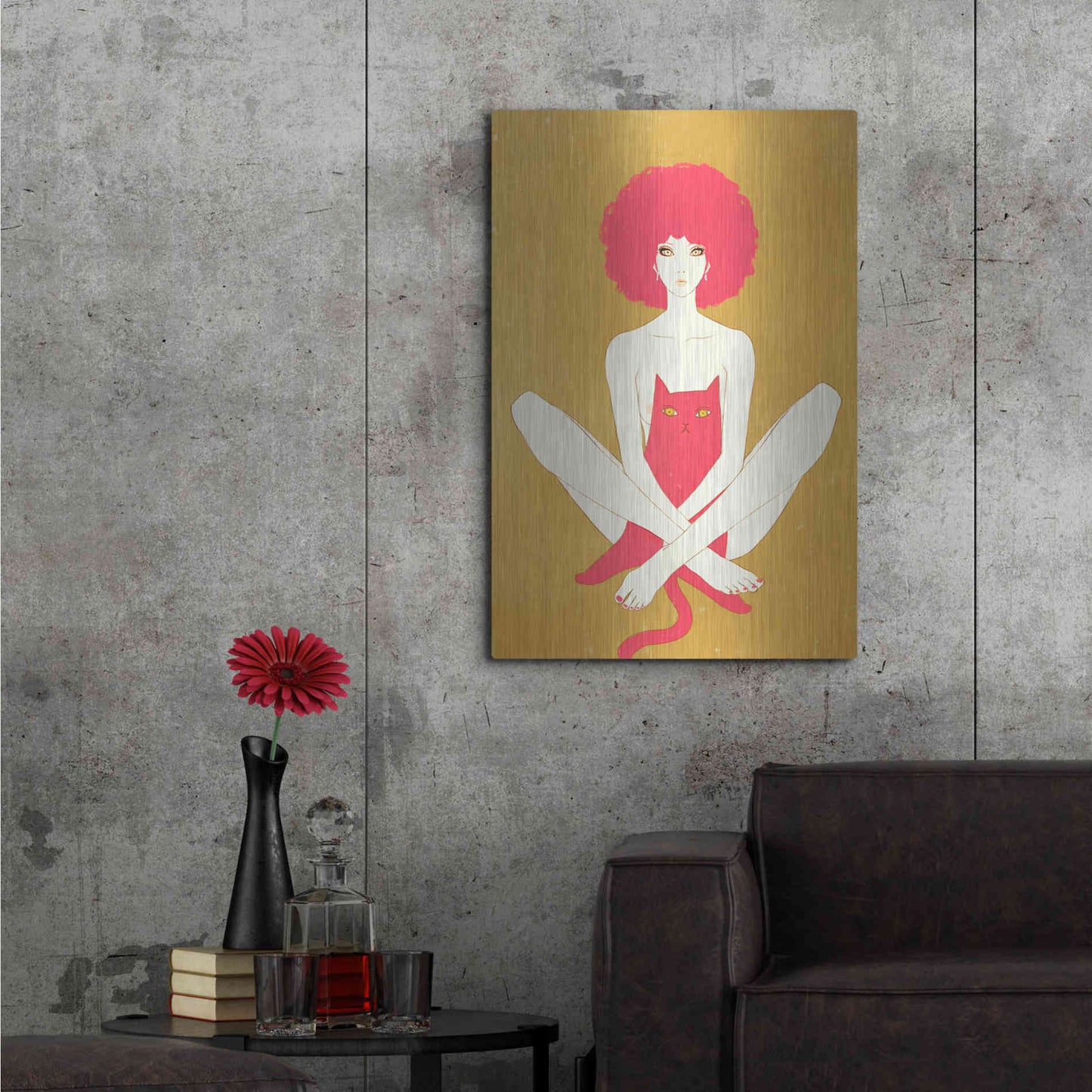 Luxe Metal Art 'Pinkcat' by Sai Tamiya, Metal Wall Art,24x36