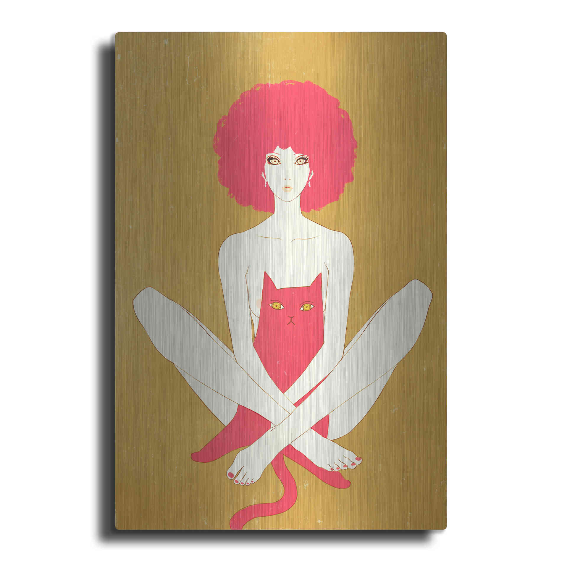 Luxe Metal Art 'Pinkcat' by Sai Tamiya, Metal Wall Art