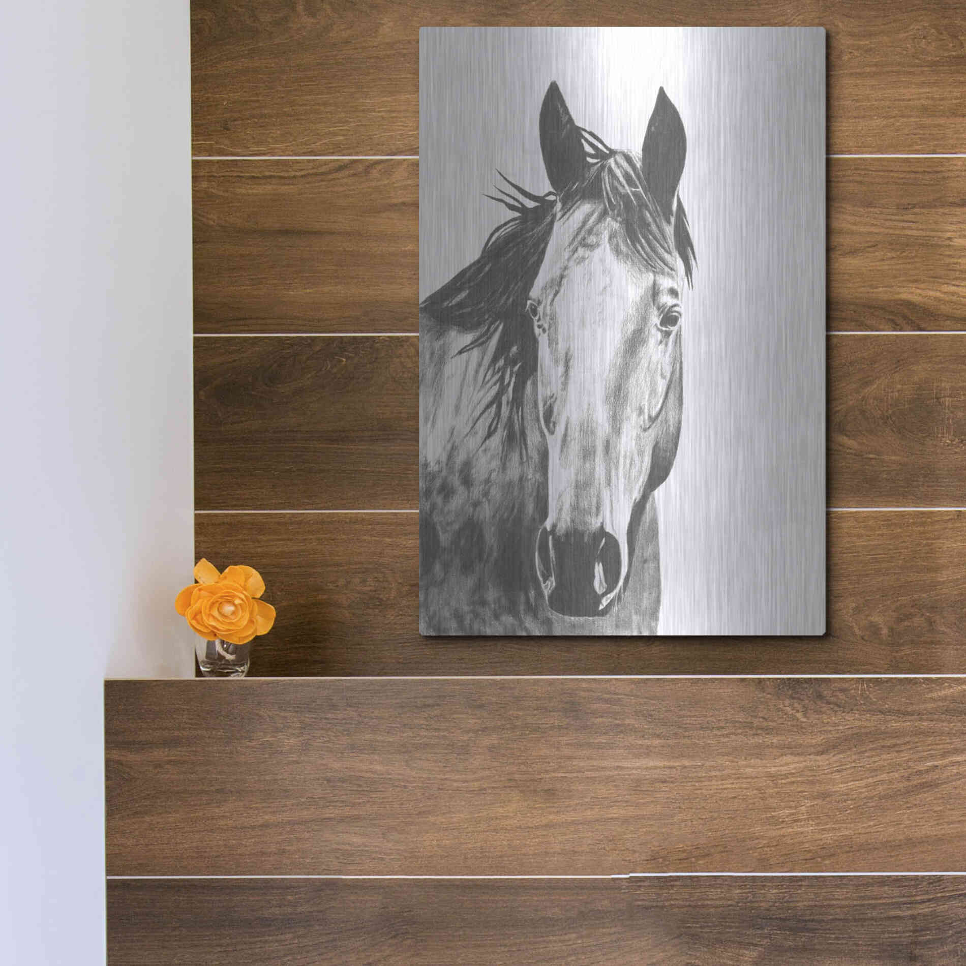 Luxe Metal Art 'Wildlife Snapshot Horse I' by Naomi McCavitt, Metal Wall Art,12x16