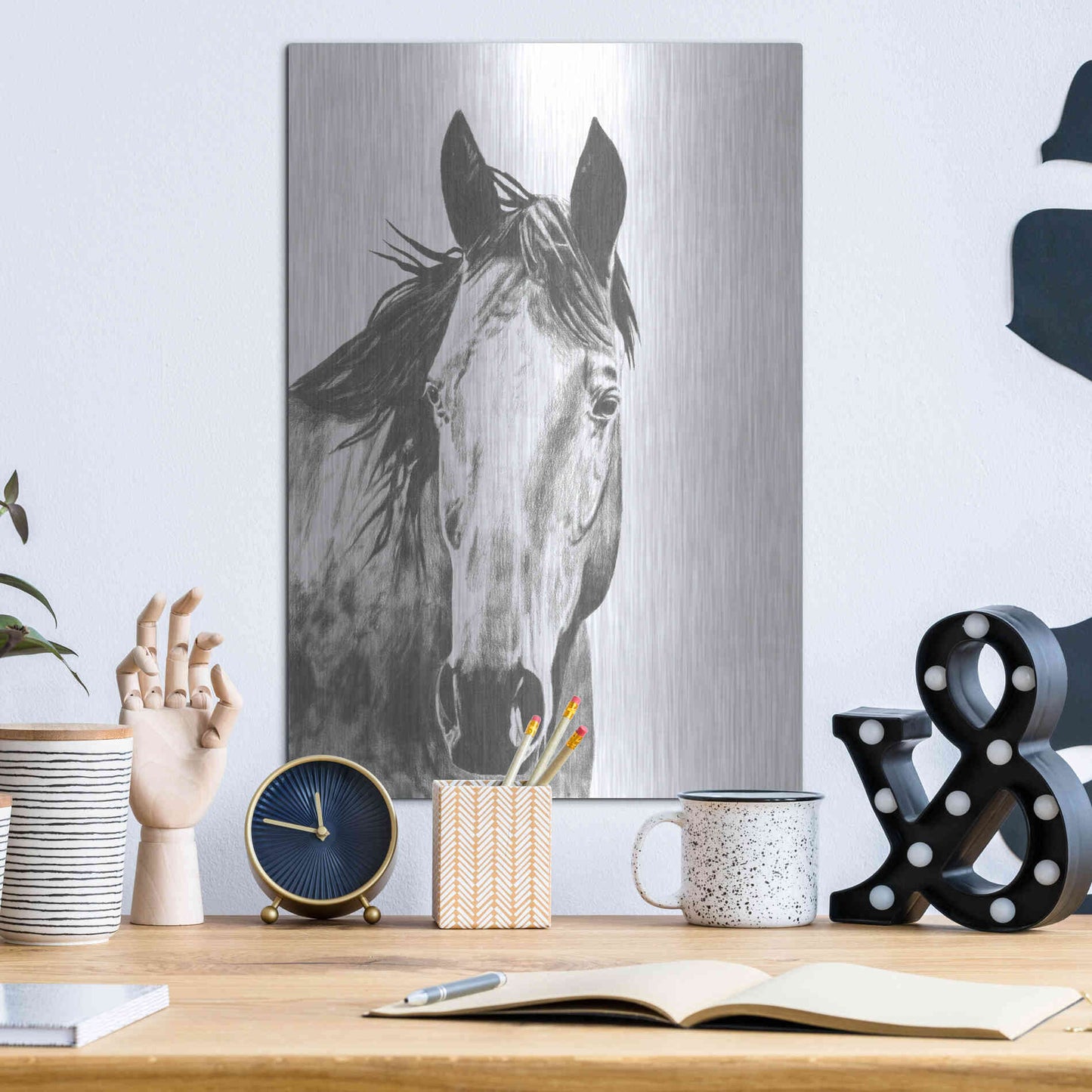 Luxe Metal Art 'Wildlife Snapshot Horse I' by Naomi McCavitt, Metal Wall Art,12x16