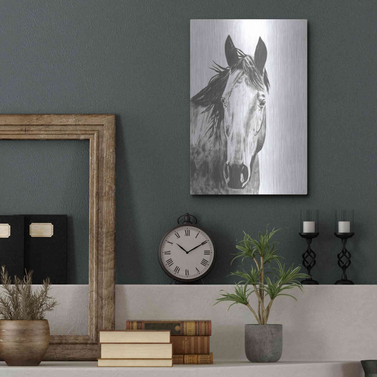 Luxe Metal Art 'Wildlife Snapshot Horse I' by Naomi McCavitt, Metal Wall Art,12x16