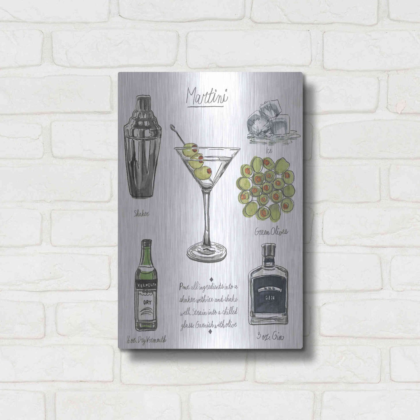 Luxe Metal Art 'Classic Cocktail-Martini' by Naomi McCavitt, Metal Wall Art,12x16